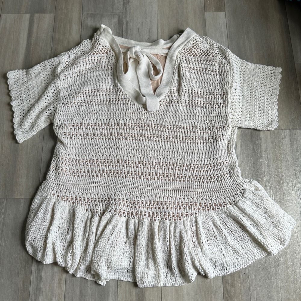 Free People Sistine Dress Womens L Crochet Boho‎ Festival Western Ivory Tie Back - Picture 4 of 8